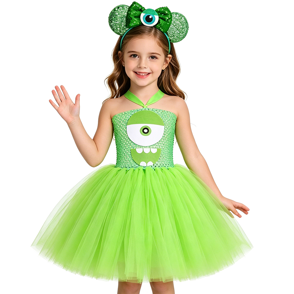 Toddler Girl Tulle Party Dress - Fantasia de Monstro Mike Wazowski para