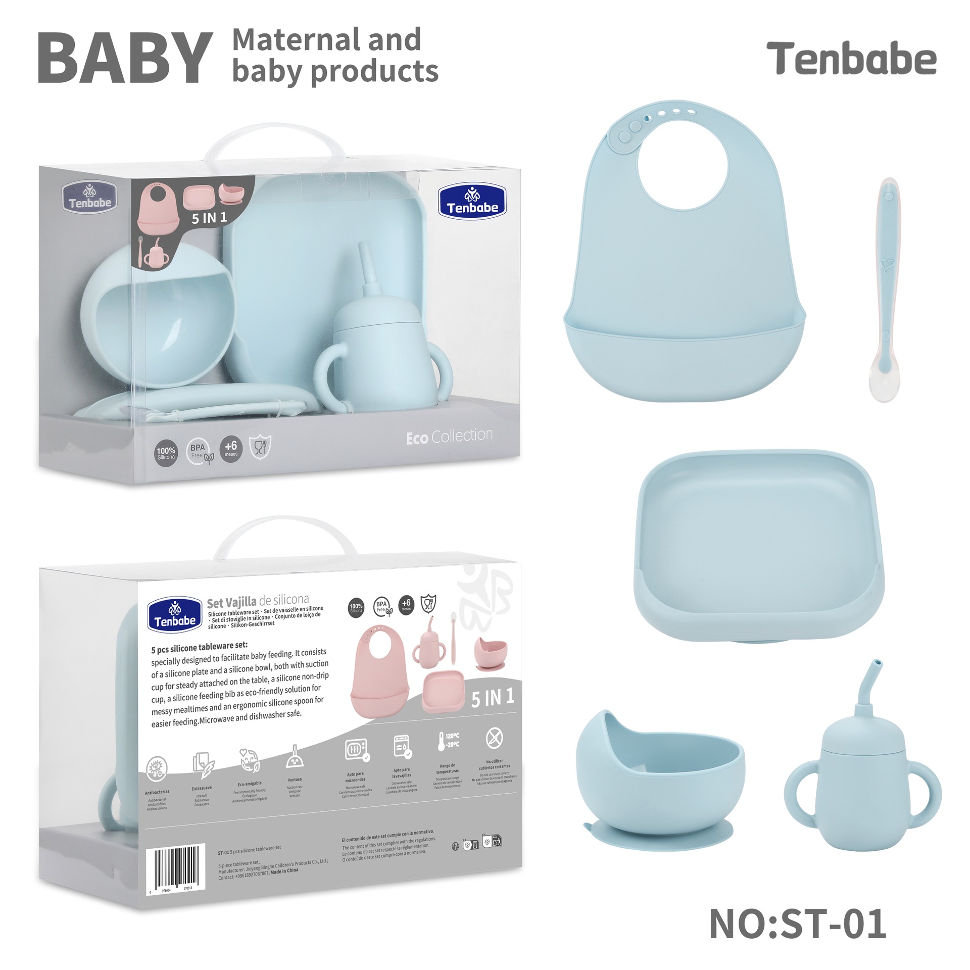 Waterproof Baby Bibs Silicone - Conjunto de Utensílios para Bebês em
