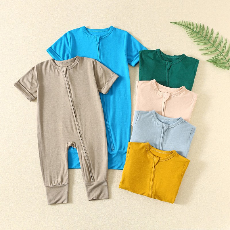 Cotton Baby Onesies Zipper - Macacão de bebê em fibra de