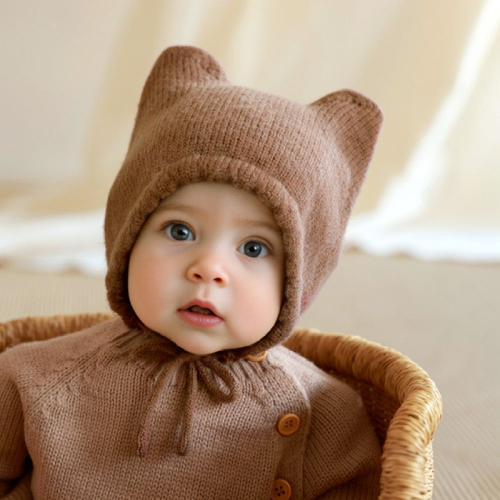 Infant Beanie Hat With Ears - Touca de inverno de malha para